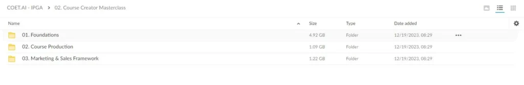 a screenshot of the Course Creator Masterclass content