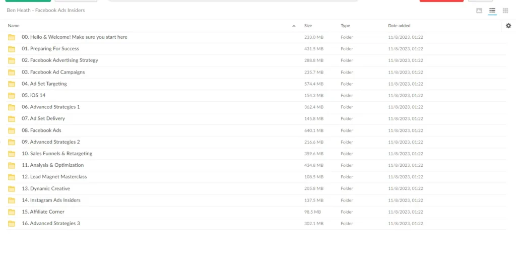 a screenshot of Ben Heath Facebook Ads Insiders course content