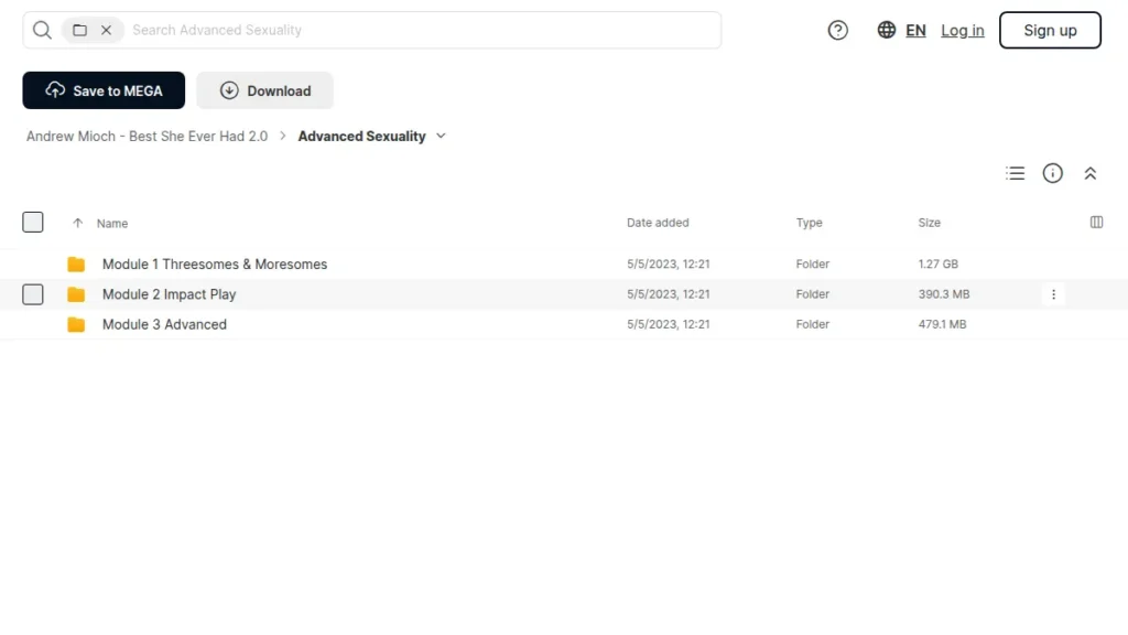Screenshot of the Advanced Sexuality bonus folder with three module folders