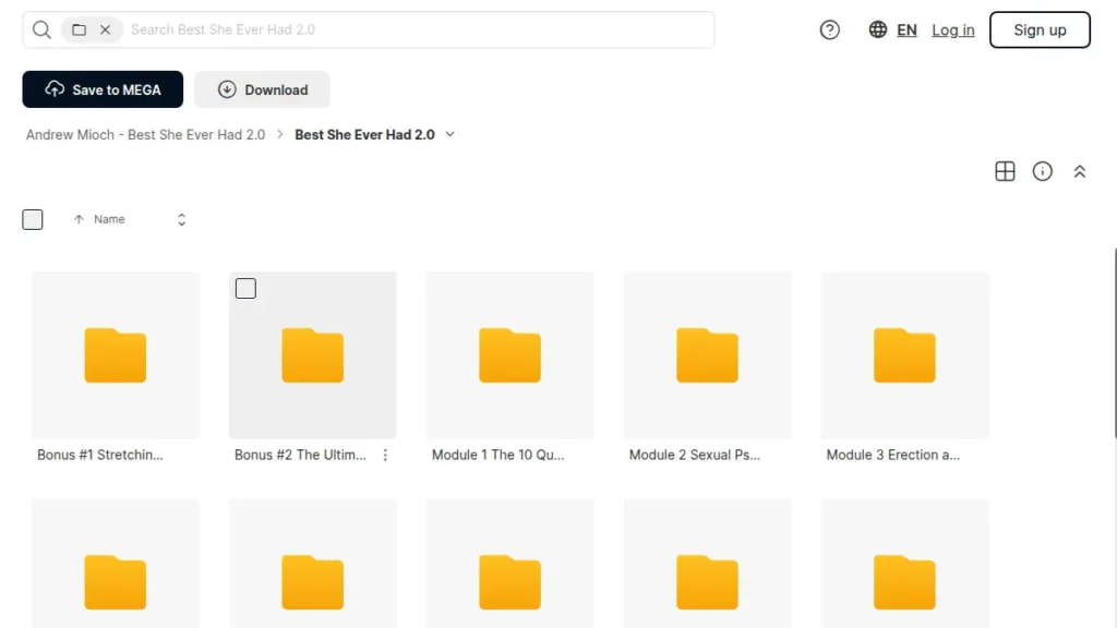 Screenshot of the Best She Ever Had 2.0 academy module folders inside the Andrew Mioch course package