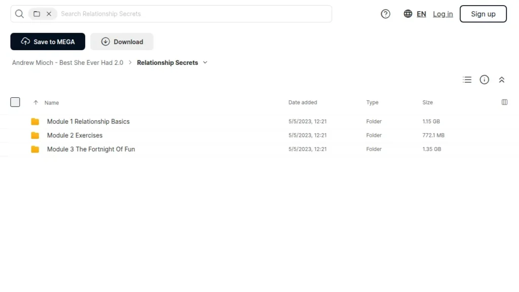 Screenshot of the Relationship Secrets bonus folder with relationship module folders