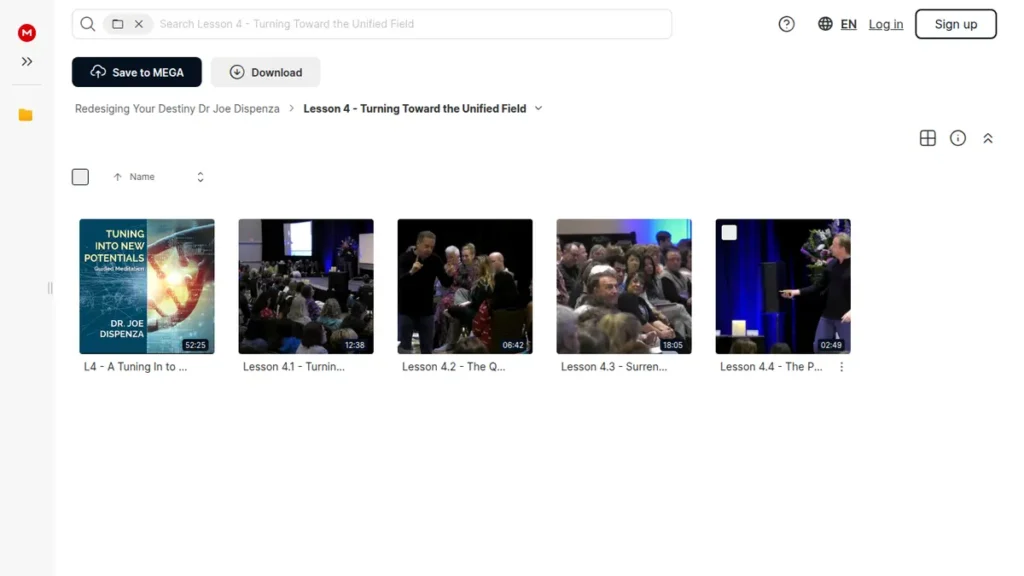 Screenshot of the Redesigning Your Destiny Lesson 4 Mega folder showing lesson, meditation, and supporting course files