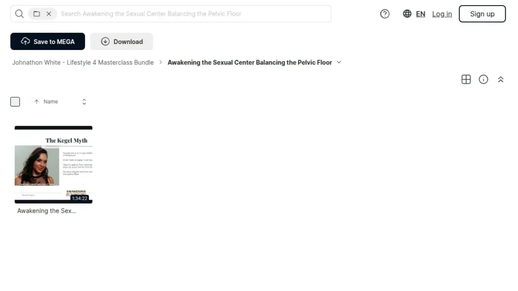 Screenshot of the Johnathan White Sexual Kung Fu Awakening the Sexual Center folder showing course files